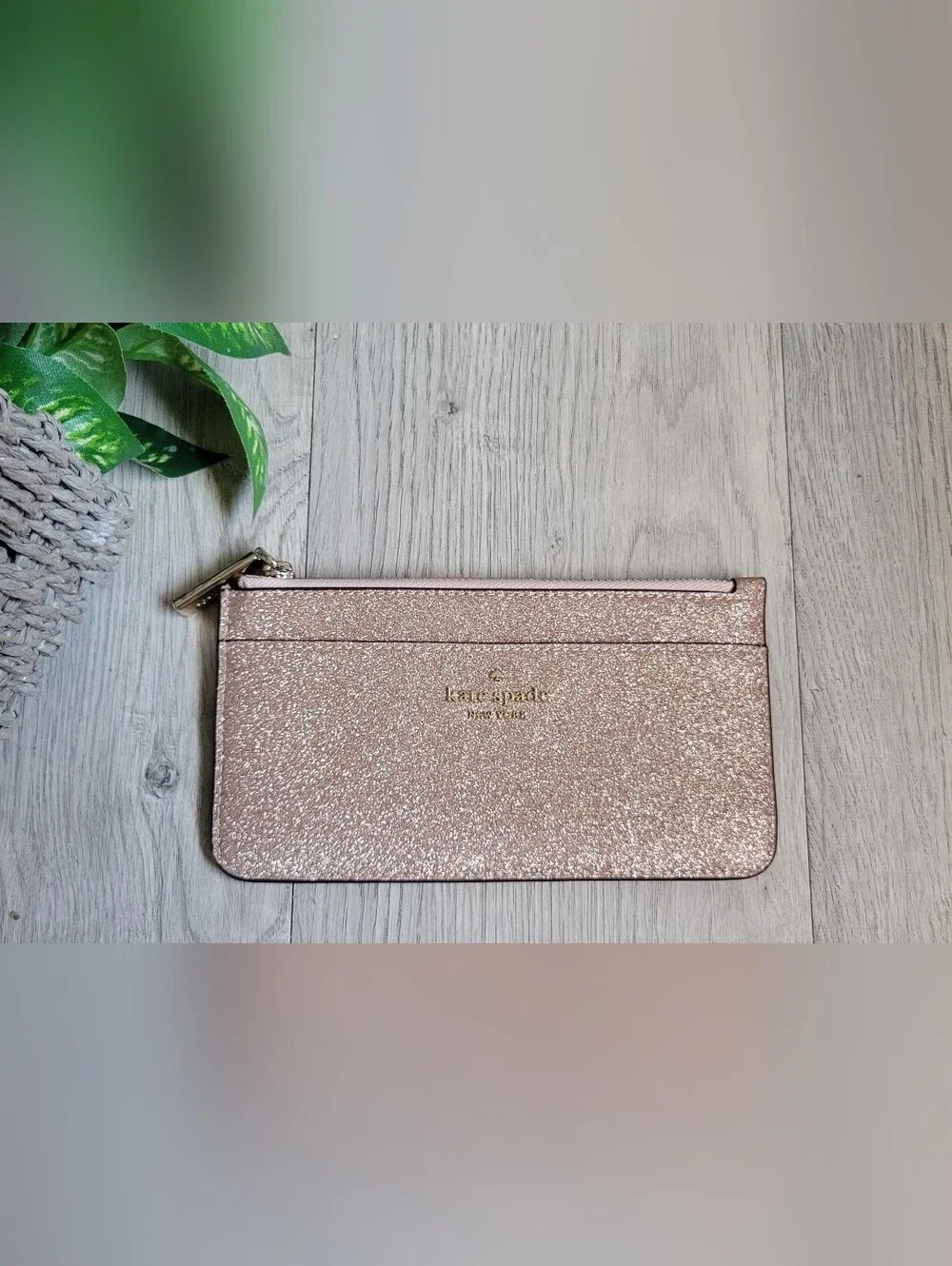 kate spade New York Glitter Large Slim Cardholder Rose Gold Wallet, 6.5